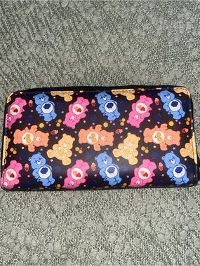 Care Bears Black Wallet with Blue, Pink, Orange, Yellow Bear Pattern